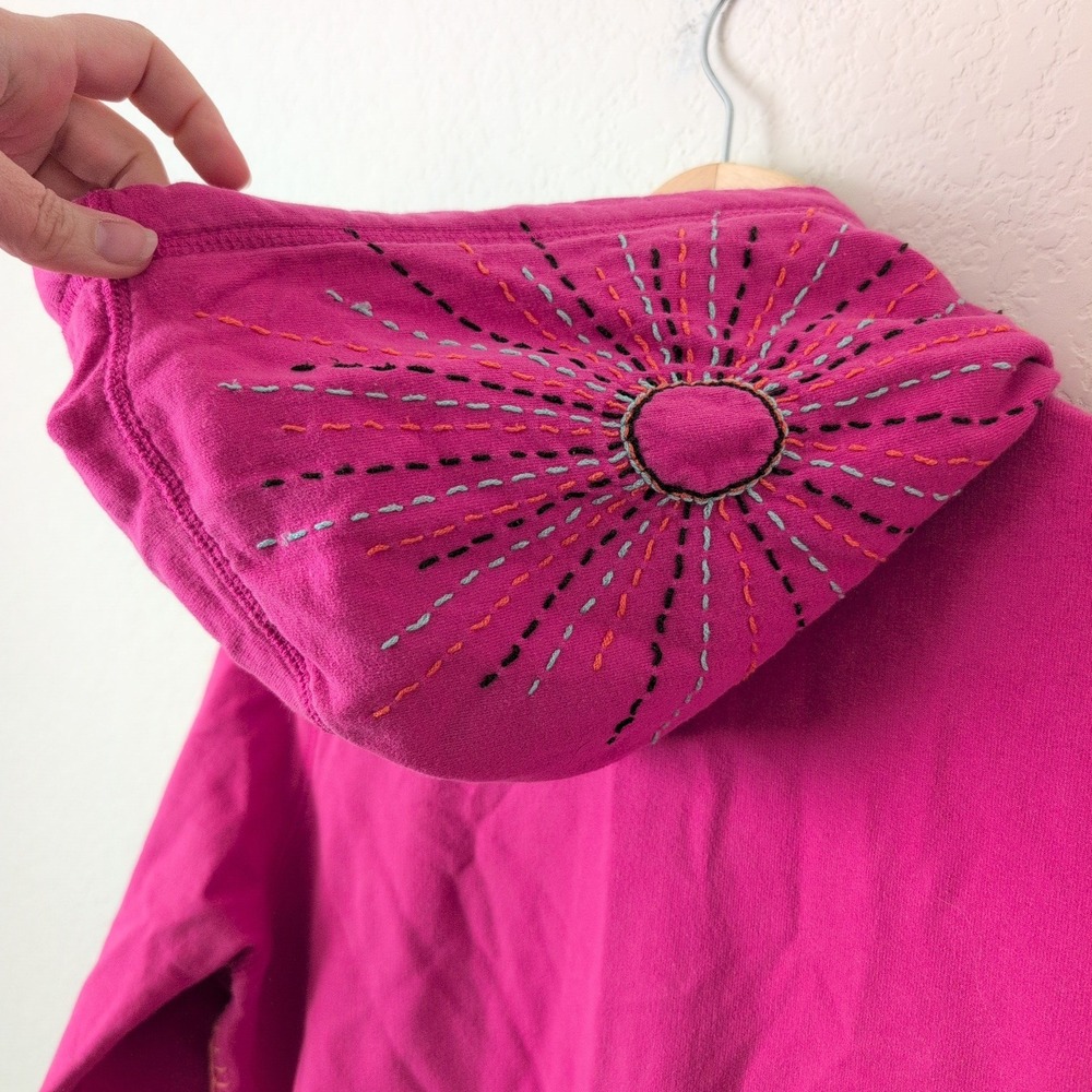 VTG Lucky Brand Pink Full‎ Zip Hoodie Peace Hand Embroidered Flower Boho Y2K  L - Picture 3 of 10